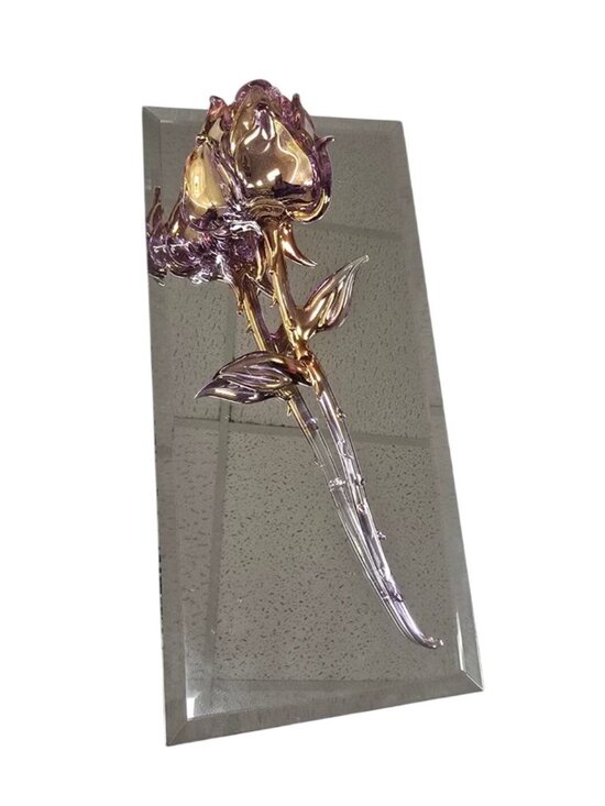 Other - Vintage Hand-Blown Glass Rose Gold Dipped Flower Purple with Mirror Decor